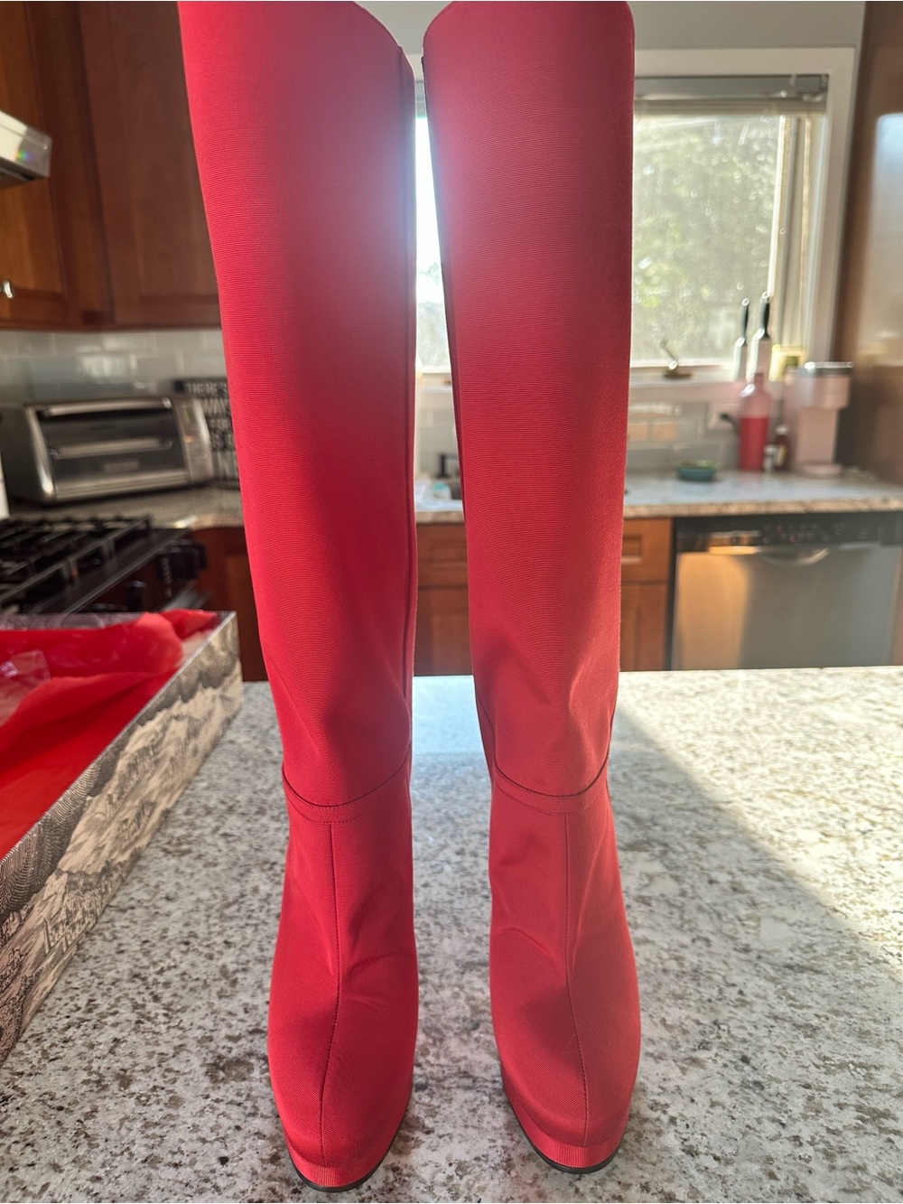 Gucci Larius Red Satin Knee-High Heeled Boots *these are absolutely stunning 😍